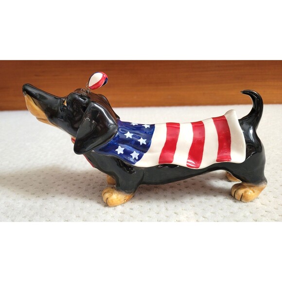 EUC BLUE SKY CLAYWORKS Heather Goldminc PATRIOTIC Flag BLACK DACHSHUND - Picture 4 of 10